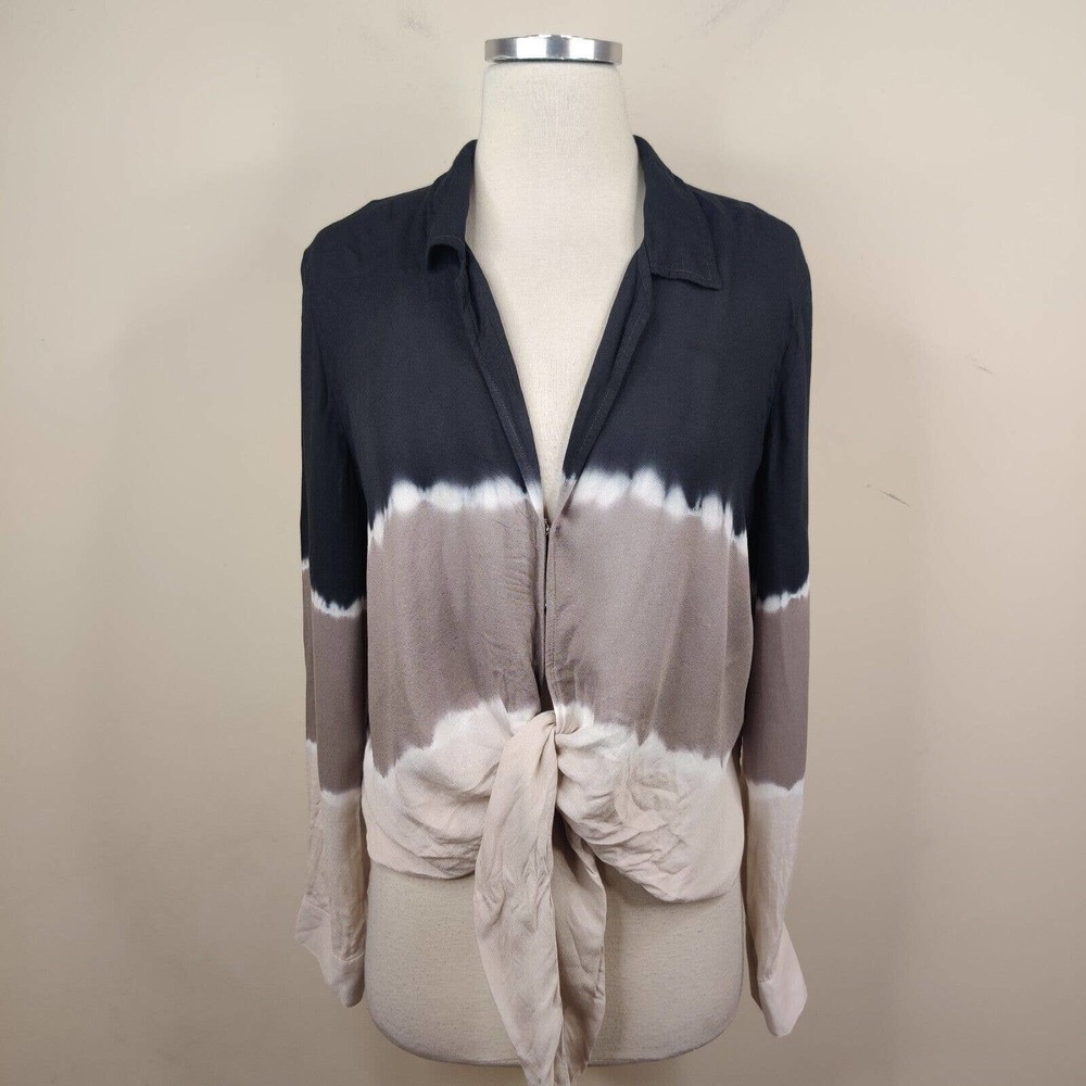 Women's Black and Tan Tie-Dye Top
